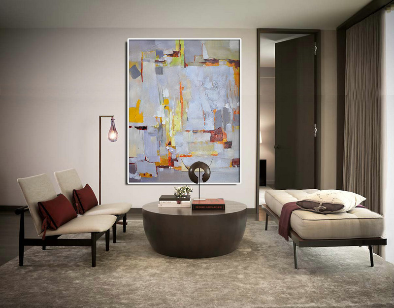 Large Wall Canvas,Vertical Palette Knife Contemporary Art,Hand Paint Large Art,Purple Grey,Red,Yellow.etc